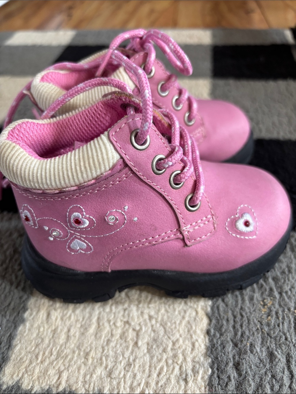 Kids Pink Light Up Heart Lace-Up Boots